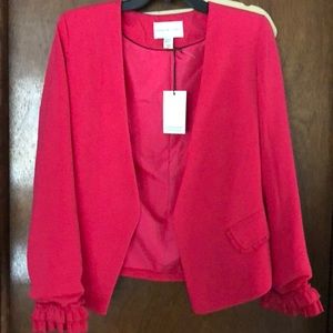 Bright pink blazer with ruffle sleeves